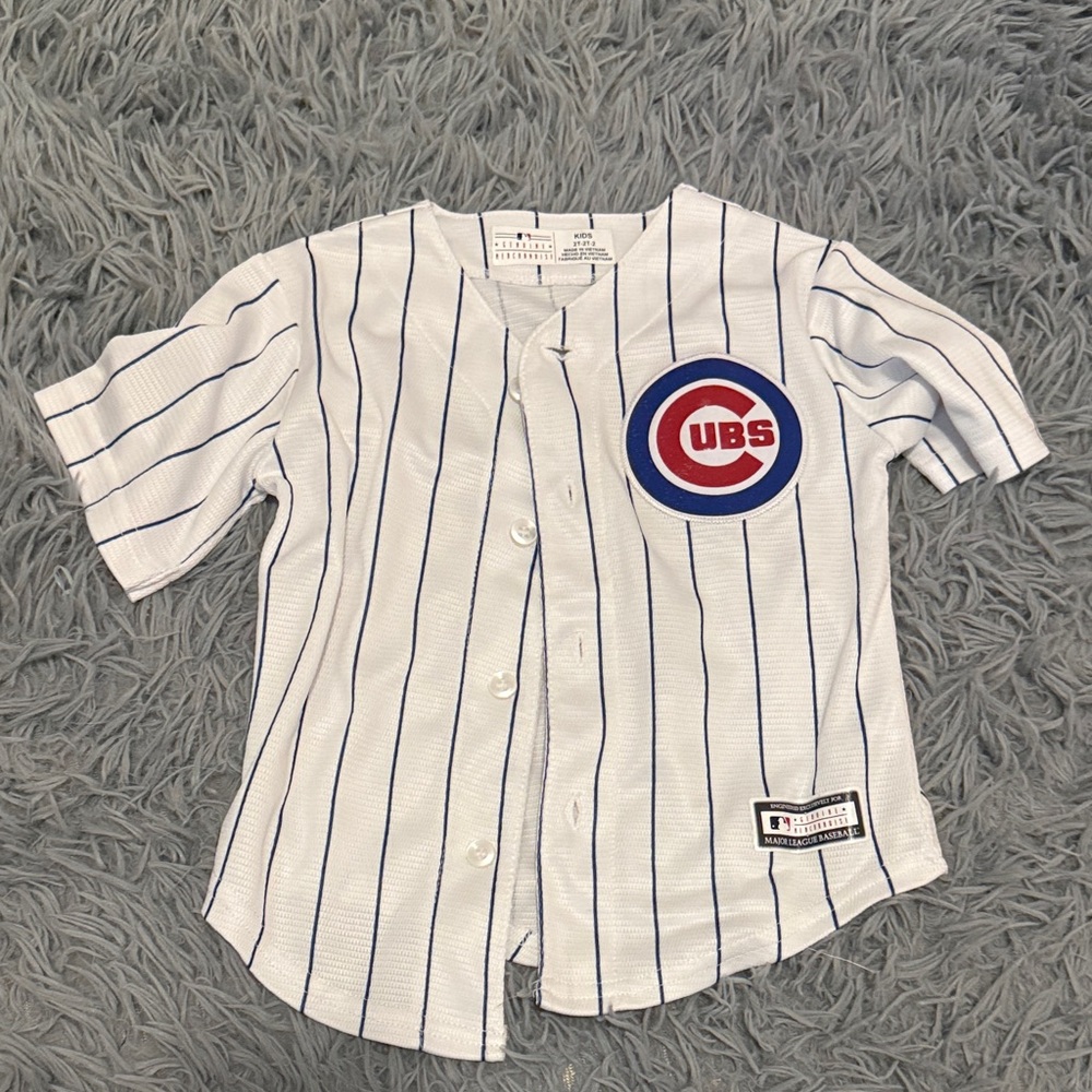 Kids White and Blue Cubs Baseball Jersey